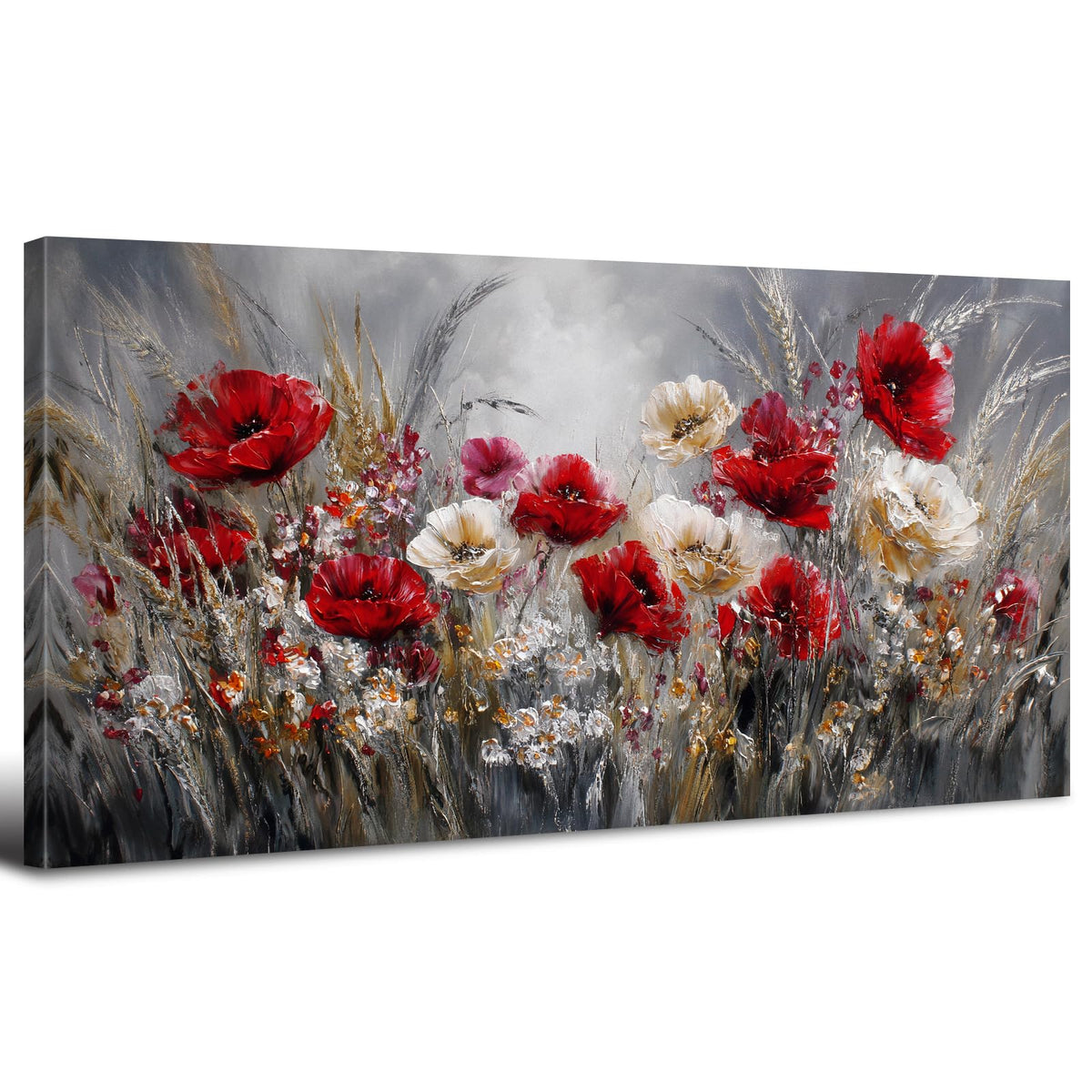 Large Wildflower Wall Art Abstract Poppy Wall Decor for Bedroom Red and White Flower Paintings Picture Natural Flowers Canvas Prints Poppy Daisy Artwork for Living Room Office Home Decoration 30x60” (60"L x 30"W / Poppy)