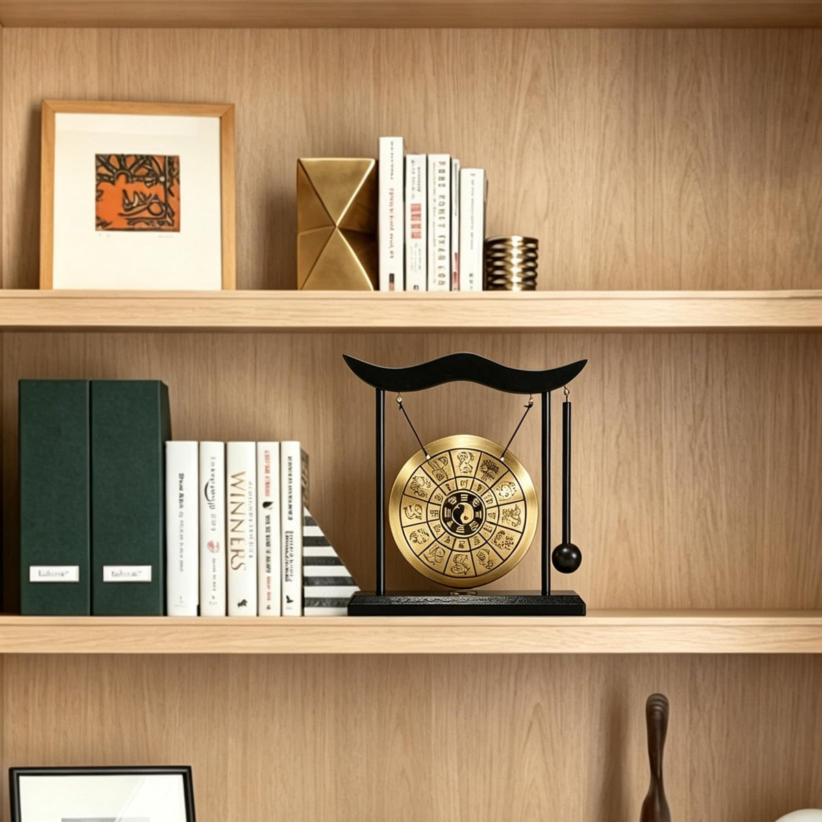 Gong Mini Desktop Copper Gong with Wood Mallet for Office Desk Zen Decor (Chinese Zodiac)