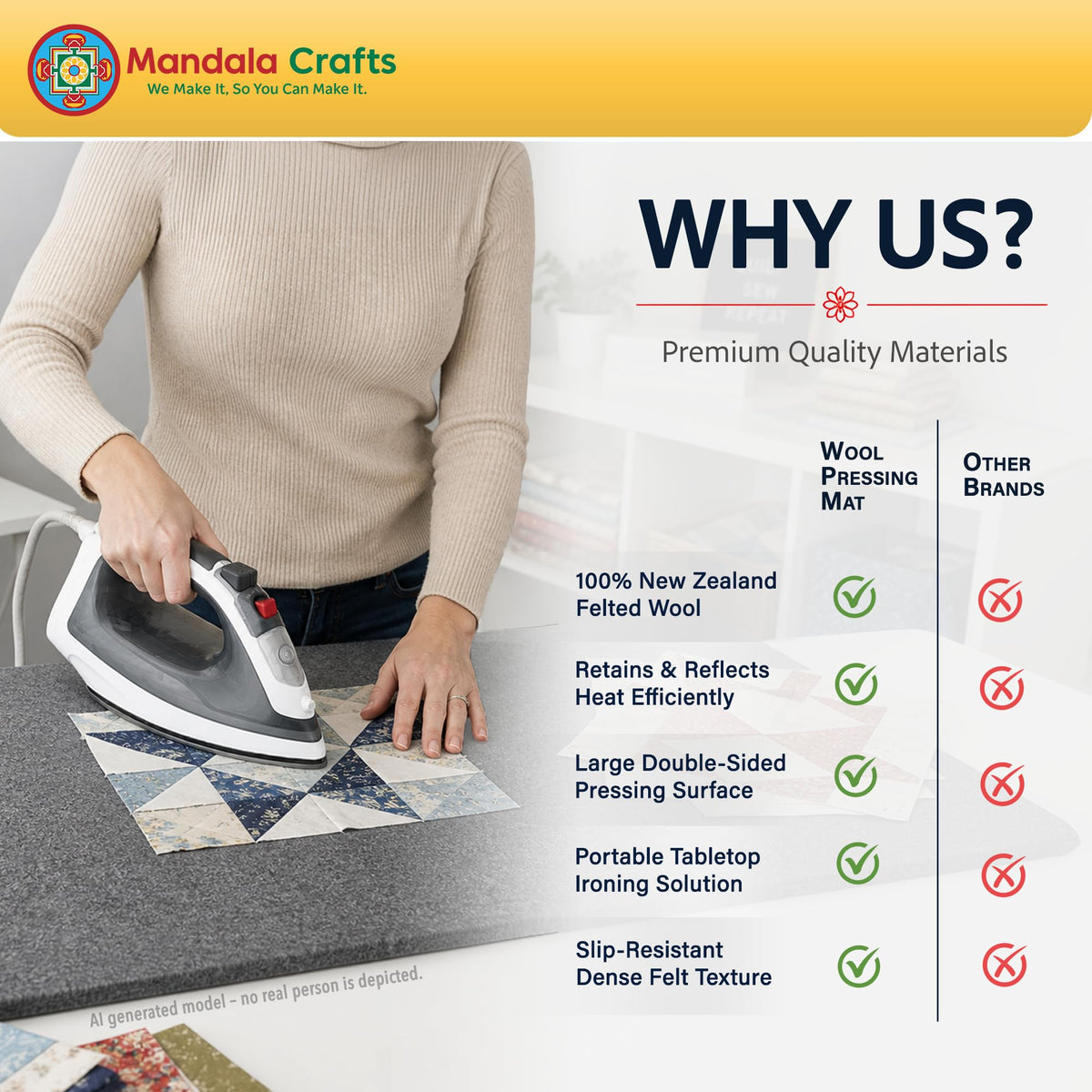 24 × 18 Inch 100% New Zealand Wool Pressing Mat Ironing Pad (24 X 18 Inches Mat with Bag)