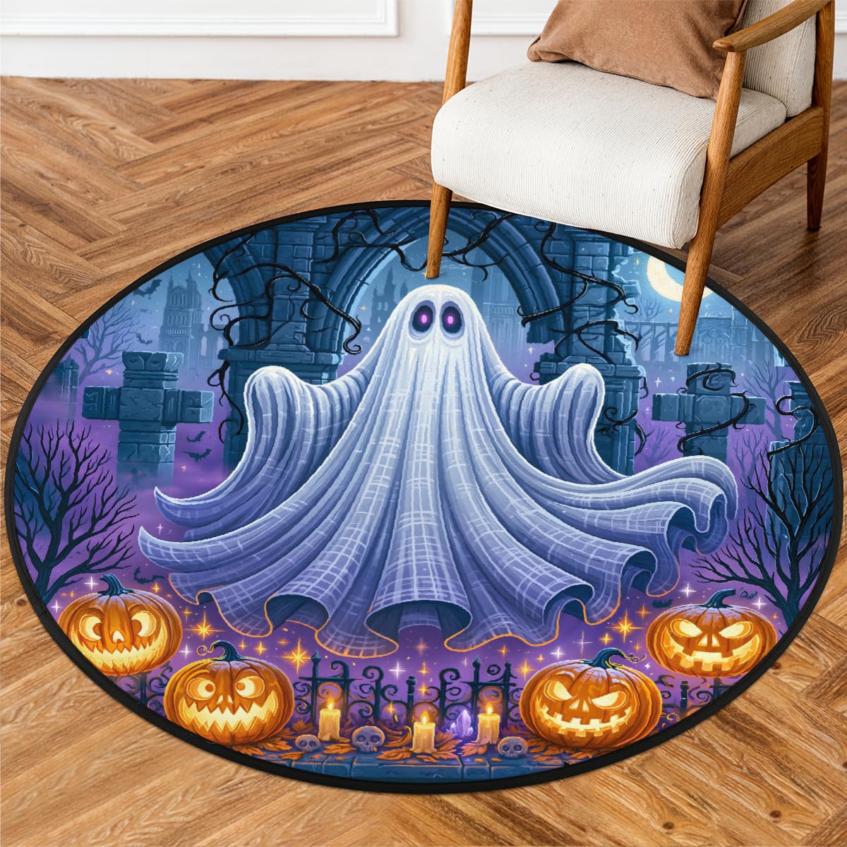 5 Ft Ghost Round Rug Circle Area Rugs Circular Door Mat for Indoor (B:c-23 / 5'3" (Round))
