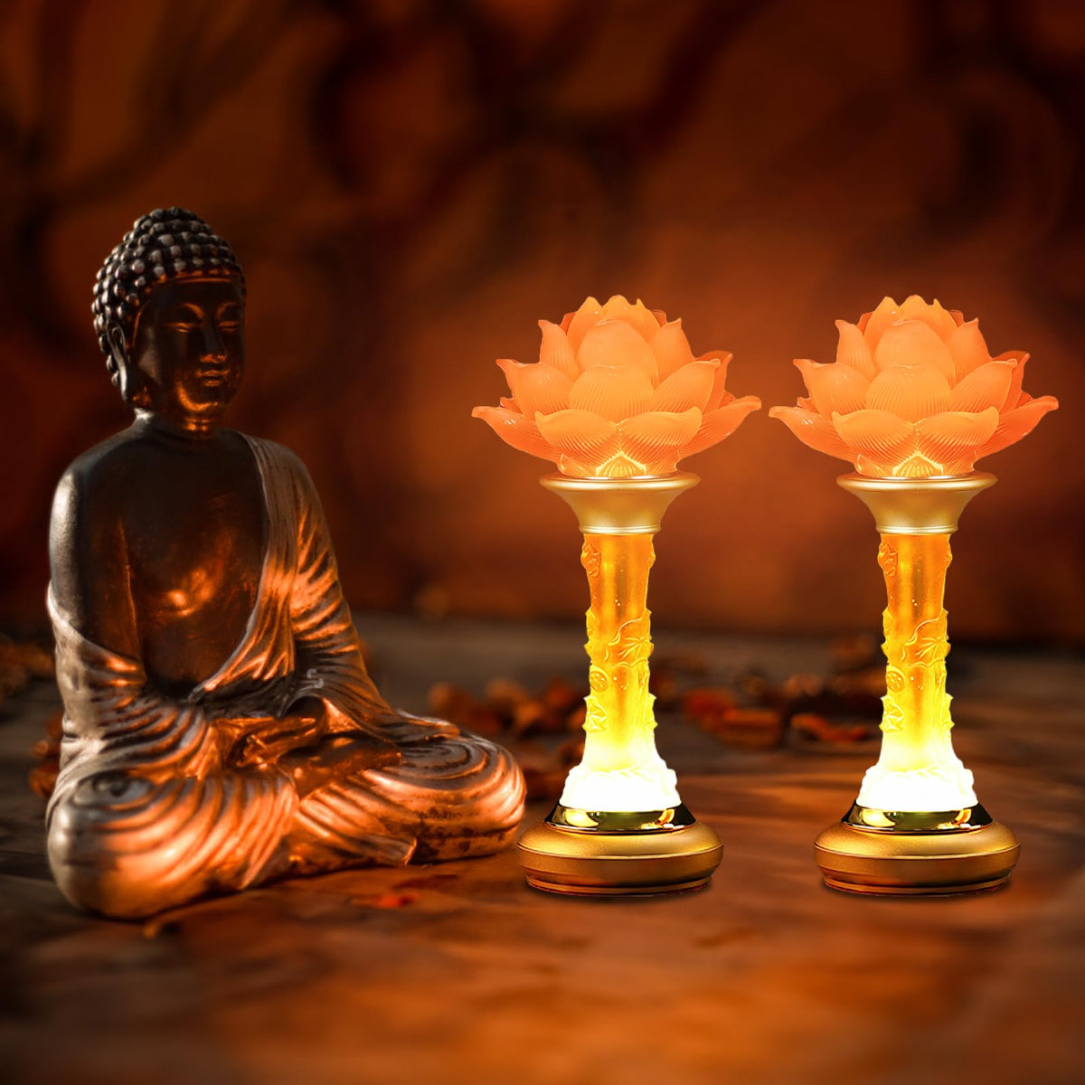 Lotus Lamp 7 Color LED Petal Buddhist Buddha Lamp Light (Z4-10inch)