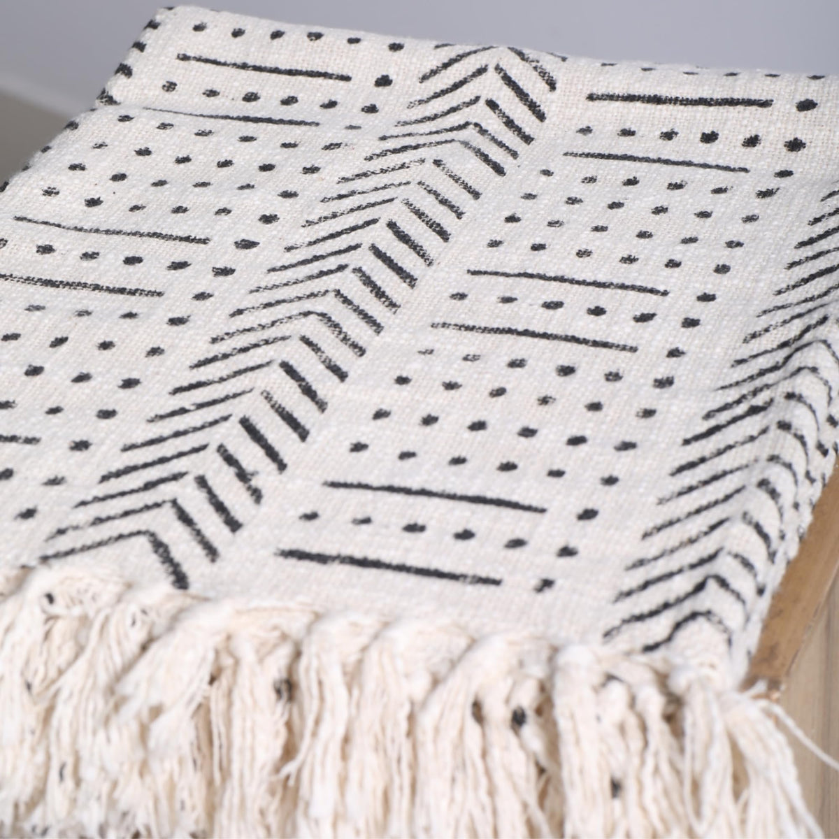 Cotton Mudcloth Throw Blanket (Off White / Snow (120 x 170 Cms))