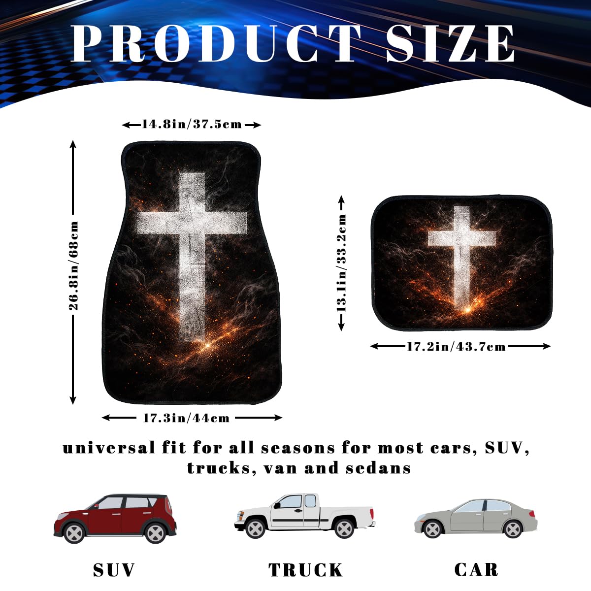 Vintage Jesus Cross Car Floor Mats Set of 4 Black Automotive Foot Mats Rugs Carpet for Car Non (26.8"L x 17.3"W x 0.2"Th / Vintage Jesus Cross)