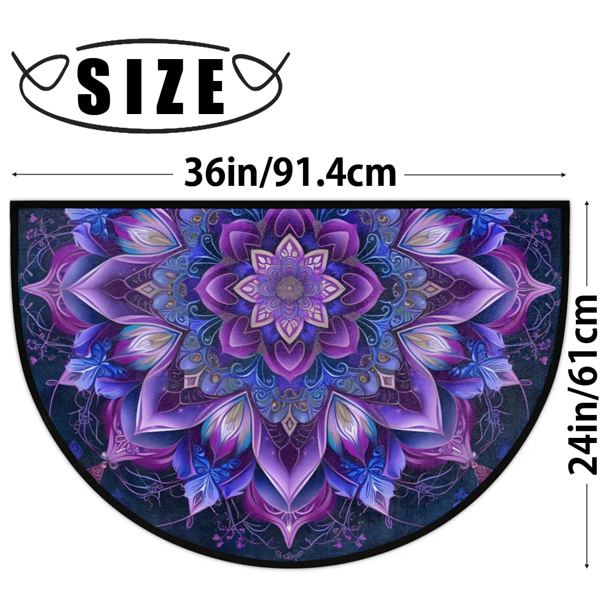 Mandala Purple Half Round Door Mat Semi Moon Rug Fireplace Carpet Area Rugs (A:a-6)