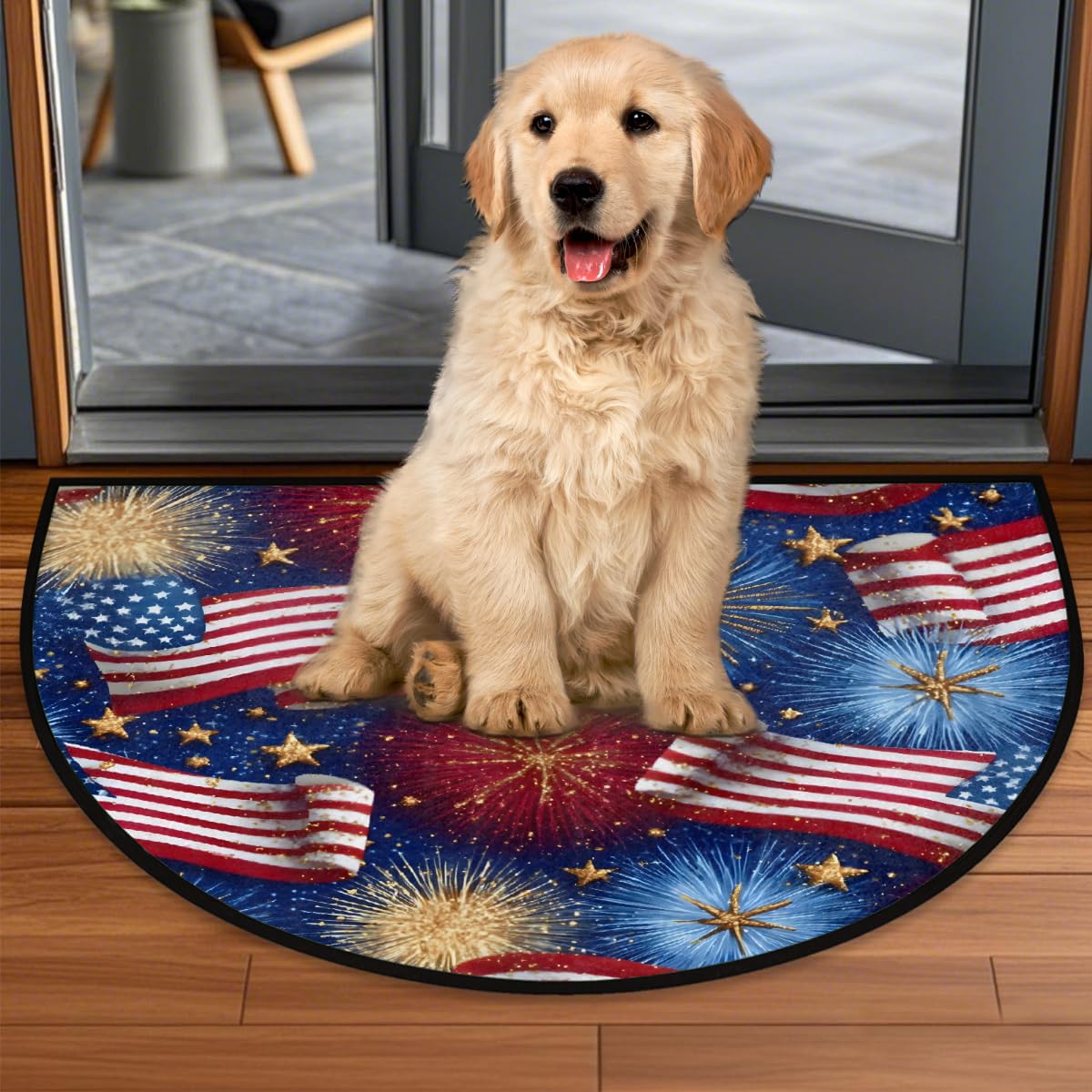 Flag American Half Round Door Mat Semi Moon Rug Fireplace Carpet Area Rugs (Z:color:77)