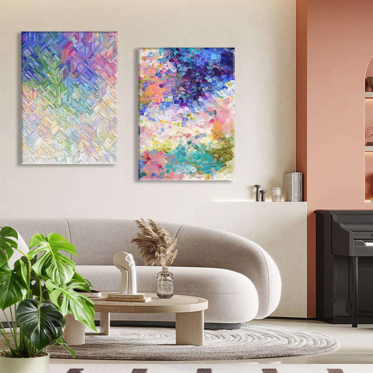 2 Pcs Framed Bathroom Wall Art Abstract Navy Blue And White Canvas Prints Simple Color Block for Living Room Bedroom Bathroom Office Ready to Hang 12x16 Inch (Color Blocks / 12X16inch)