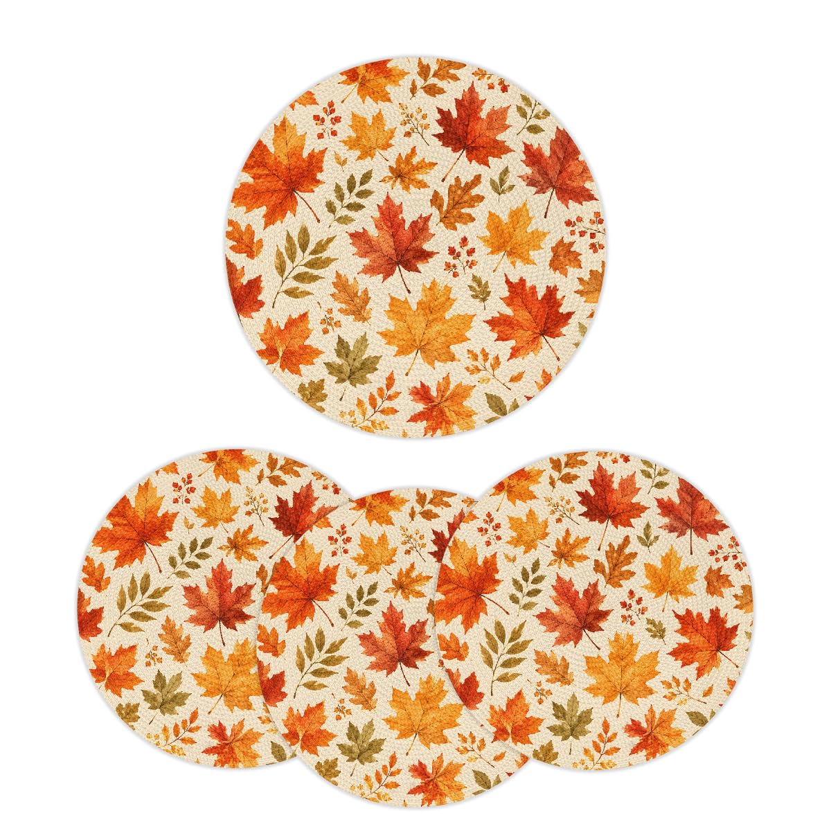 Fall Maple Leaves Woven Placemats Round Placemats Set of 4 for Festival (B 008 / 4 pieces)