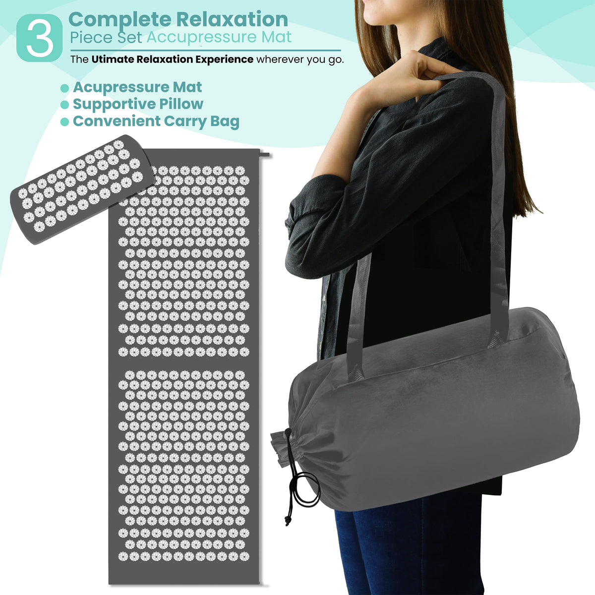 Sivan Acupressure Mat & Pillow Set for Back & Neck (Gray/White / XL)