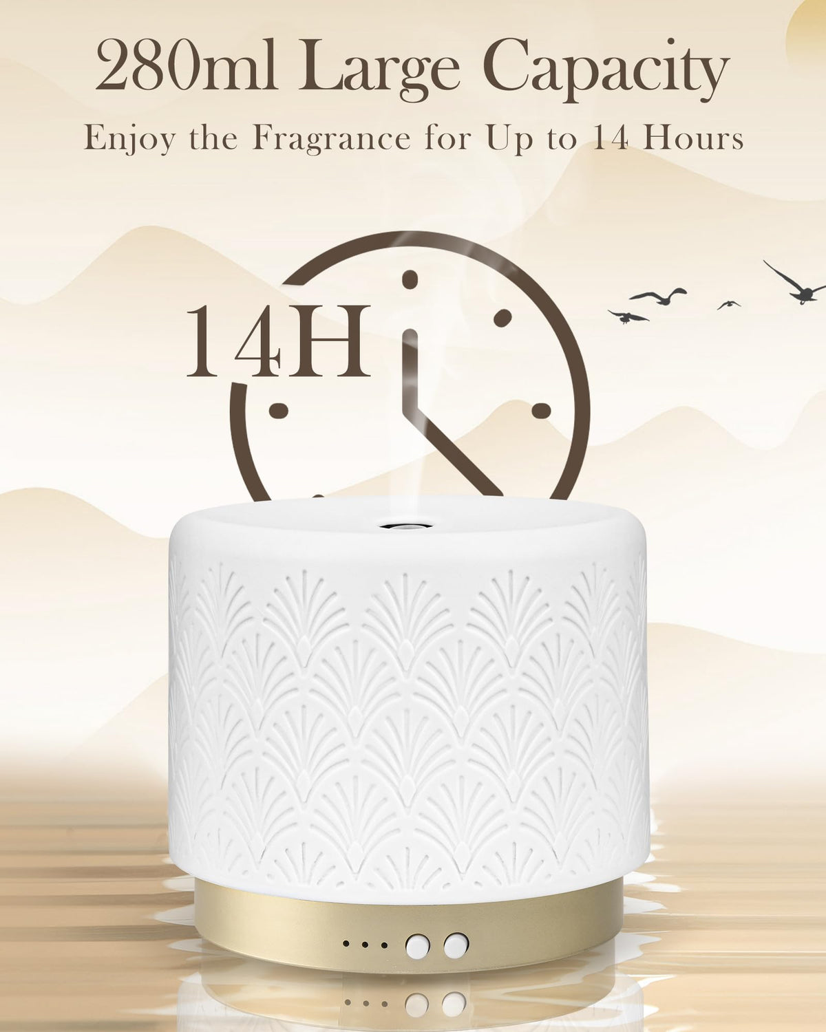 Essential Oil Diffuser (Coral Porcelain With Gold Base | Exquisite & Luxurious)