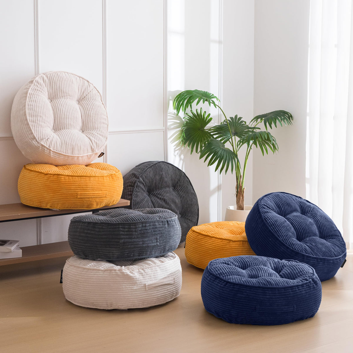 8" Extra Thick Floor Pillow Cushion for Adults (Round Dark Grey / 8" Thick(Pack of 1))