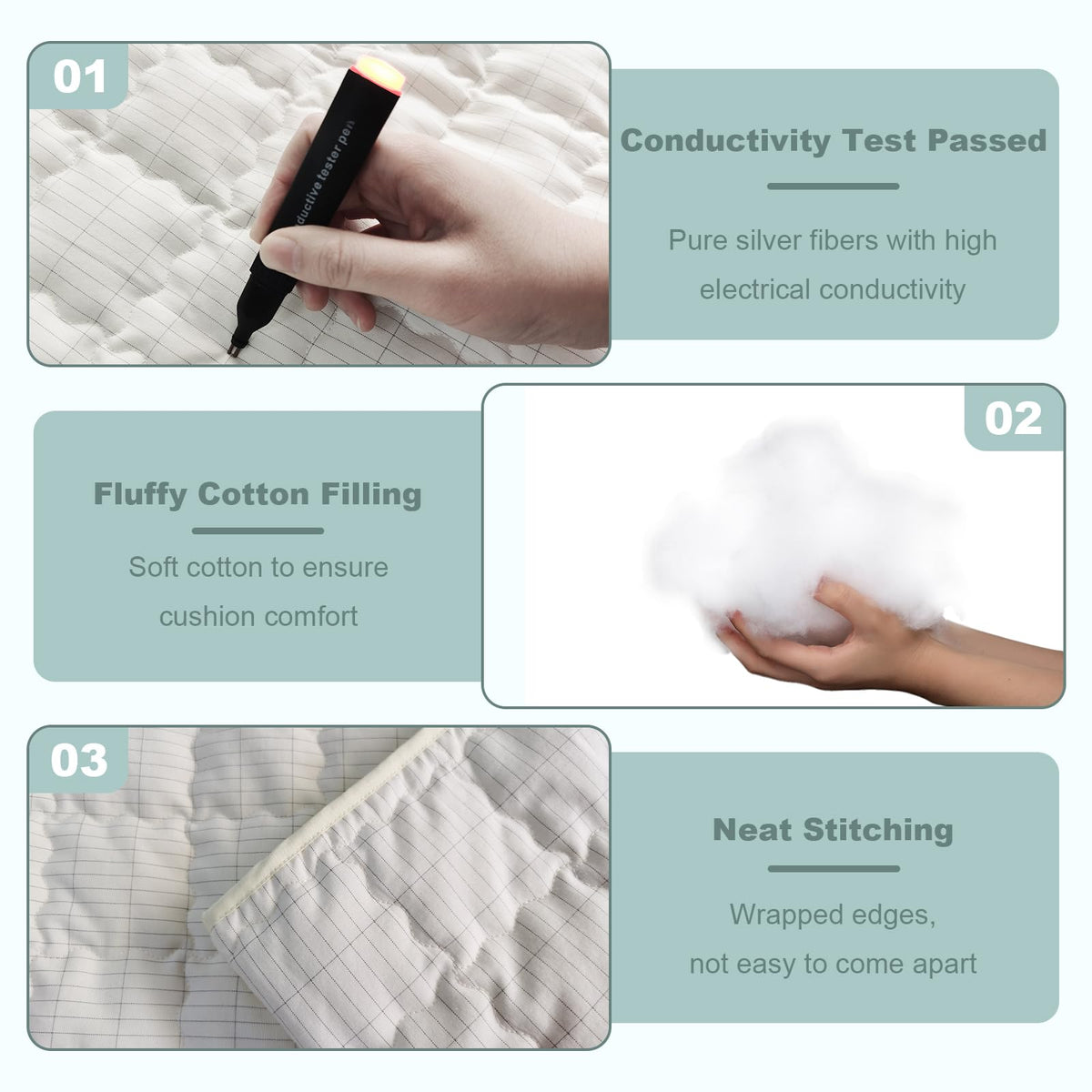 Grounding Mat Cotton Grounded Pad Silver Fiber Earth Connected Mat for Bed (35x50 Inch / Beige)