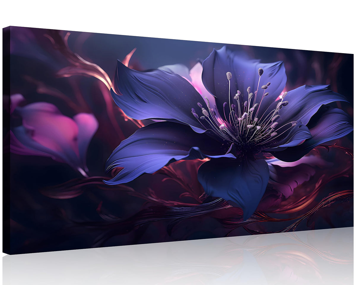 1 Pcs Purple Picture Purple Canvas Abstract Flower Pictures for Bedroom Wall Abstract Flower with Swirls Print on Canvas Flowers Art for Home Decor Living Room Stretched and Framed 12x24 inch (24"L x 12"W / Purple Flower 3)