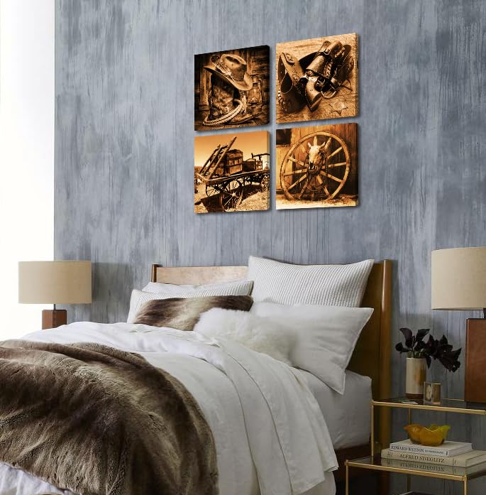 Western Decor Cowboy Wall Art Canvas Poster (12"L x 12"W / Western)