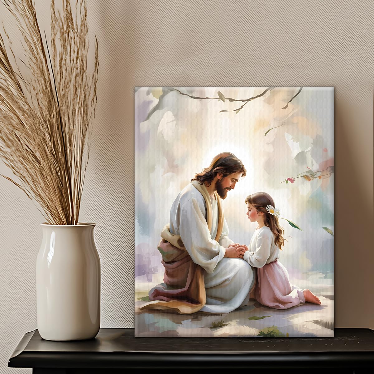 Christian Jesus and Little Girl Wall Art Jesus with Children Wall Decor (Jesus and Little Girl)