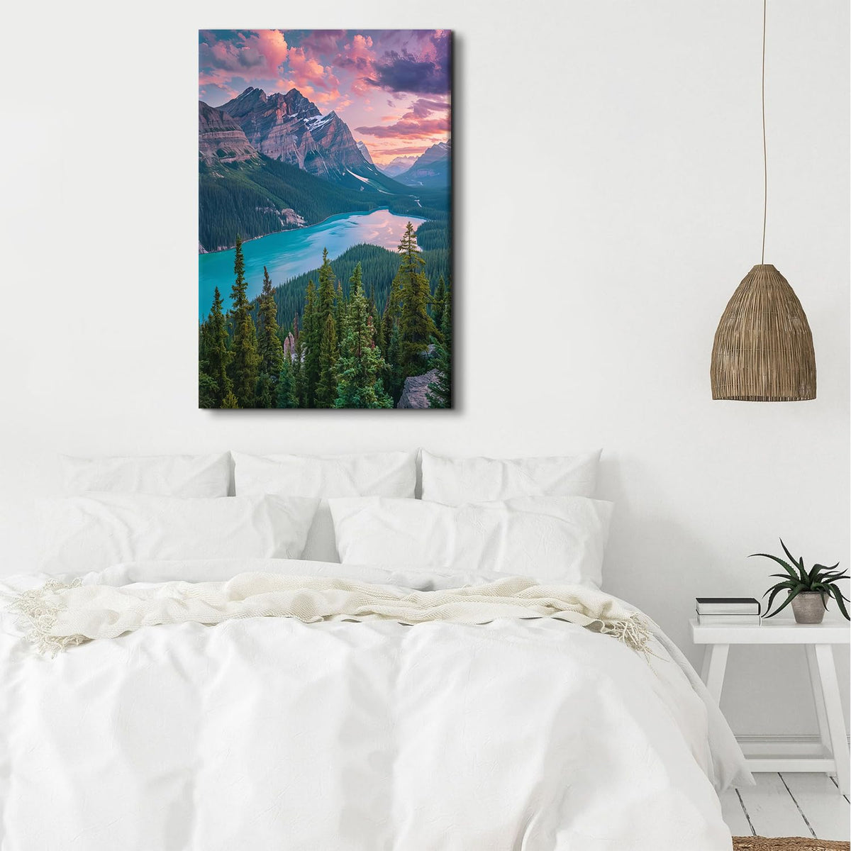 Mountain Landscape Wall Art for Living Room Decor Forest Pictures Wall Decor Blue Lake Scenic Canvas Prints Nature Scenery Photography Posters Artwork for Bedroom Office Home Decorations 32x48" (48"L x 32"W / Baff National Park)