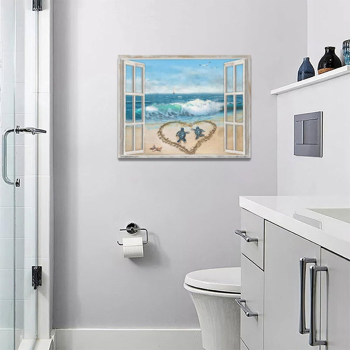 Beach Bathroom Decor Wall Art Ocean Wave Seascape Canvas Painting Prints Coastal Sea Turtle Pictures Wall Decor Modern Artwork Home Decoration for Bathroom Bedroom Living Room 16"x12" (Ocean Sea Turtle / 16"L x 12"W)