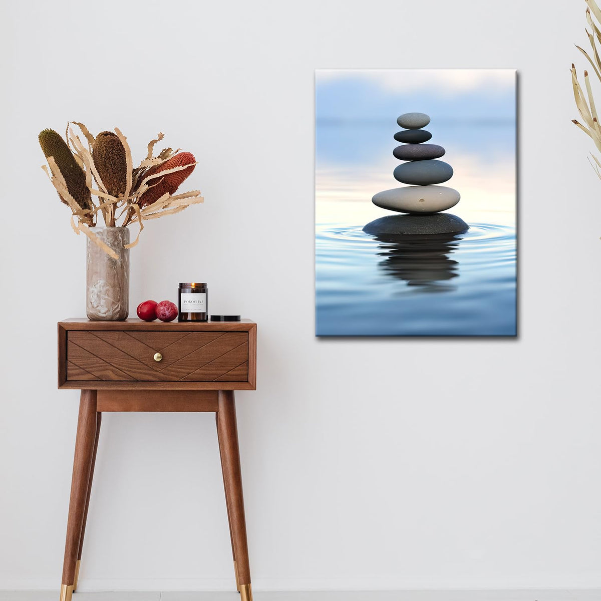 Zen Stones Balance Canvas Wall Art Pebbles Stack in Calm Water Picture Print Artwork Poster for Yoga Meditation Room Bathroom Bedroom Decor (Zen-02 / 18"L x 12"W)