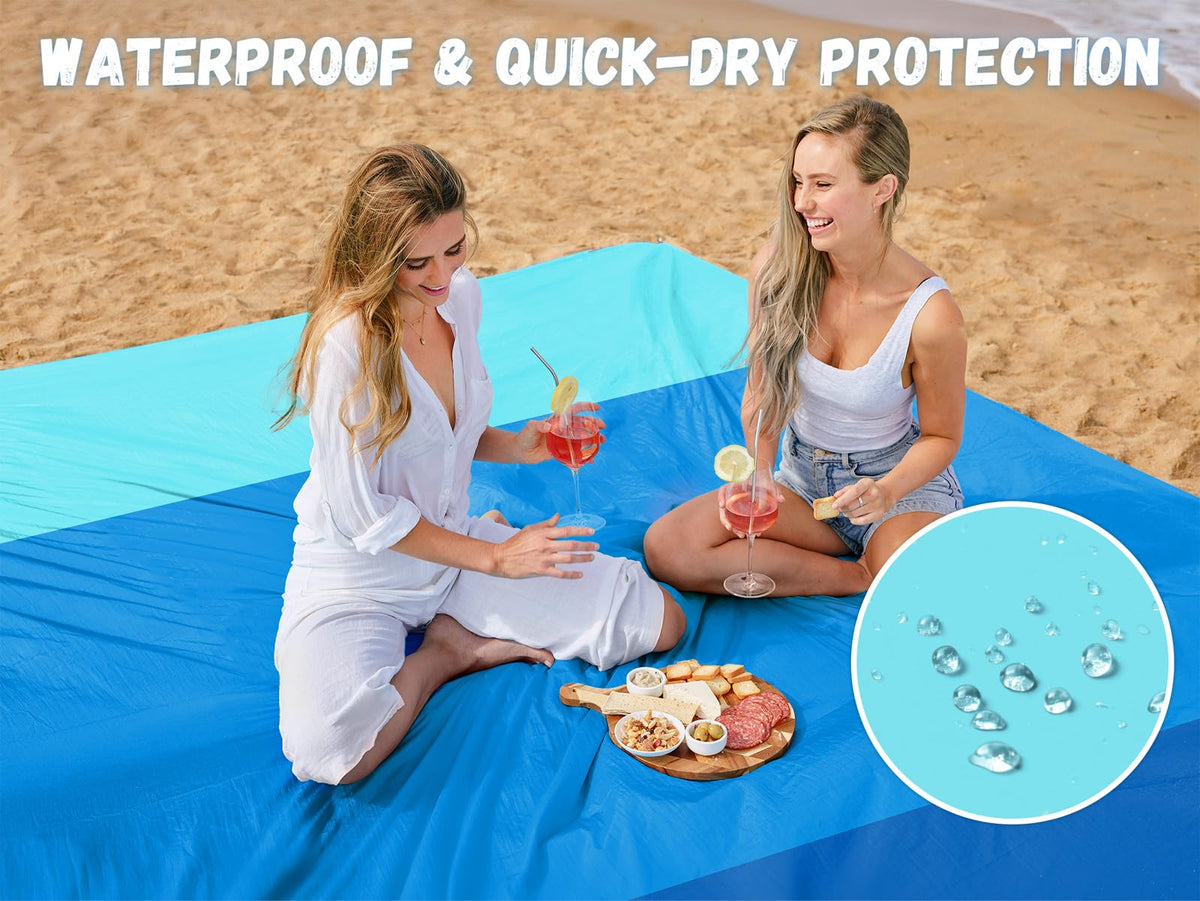 Beach Blanket Waterproof Sandproof (Threeblue / 120“×108”)