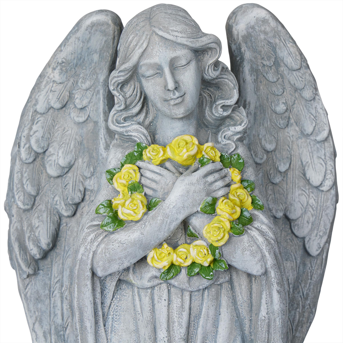 MCC832 Angel with Yellow Flower Wreath Statue (29" H - Multicolor Angel)