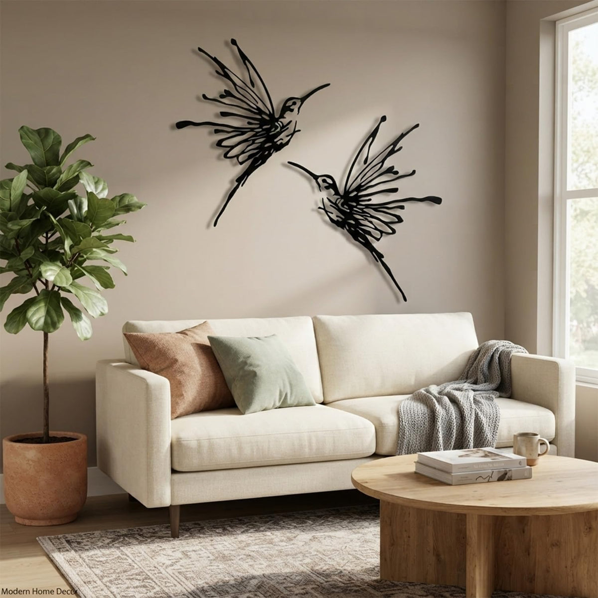 2Pcs Metal Hummingbird Wall Art (Big-2 Black Bird)