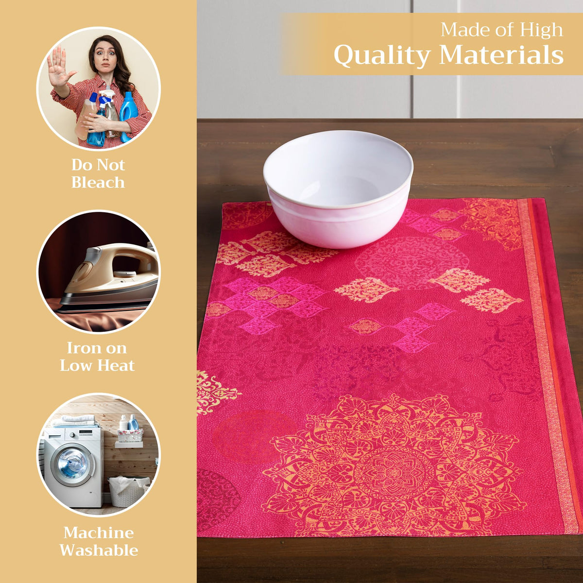 Placemats Set of 4 Reusable 100% Cotton (062 - Versailles / 13" X 19" (Pack of 4))