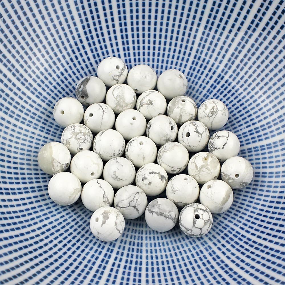 AAAA Natural Stone Beads White Howlite Turquoise Round Loose Beads for Jewelry Making 15" (White Howlite / 8mm)