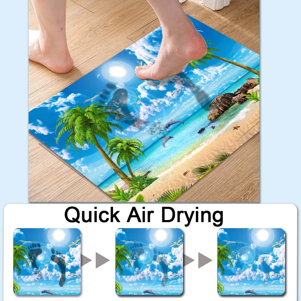 Bath Mat Bathroom Rug (Summer Coconut Beach Dolphins- / 16 x 24 inches)