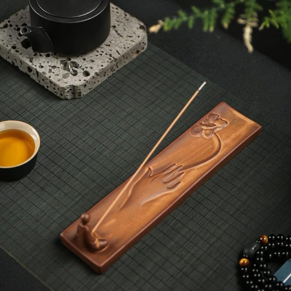 Handmade Ceramic Bamboo Leaf Incense Holder (Bamboo Raft Fishing)