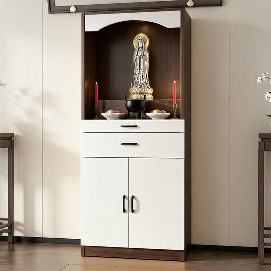 Solid Wood Altar Table (White + Dark Brown Wood / 31.5" x 15.7" x 65.4")