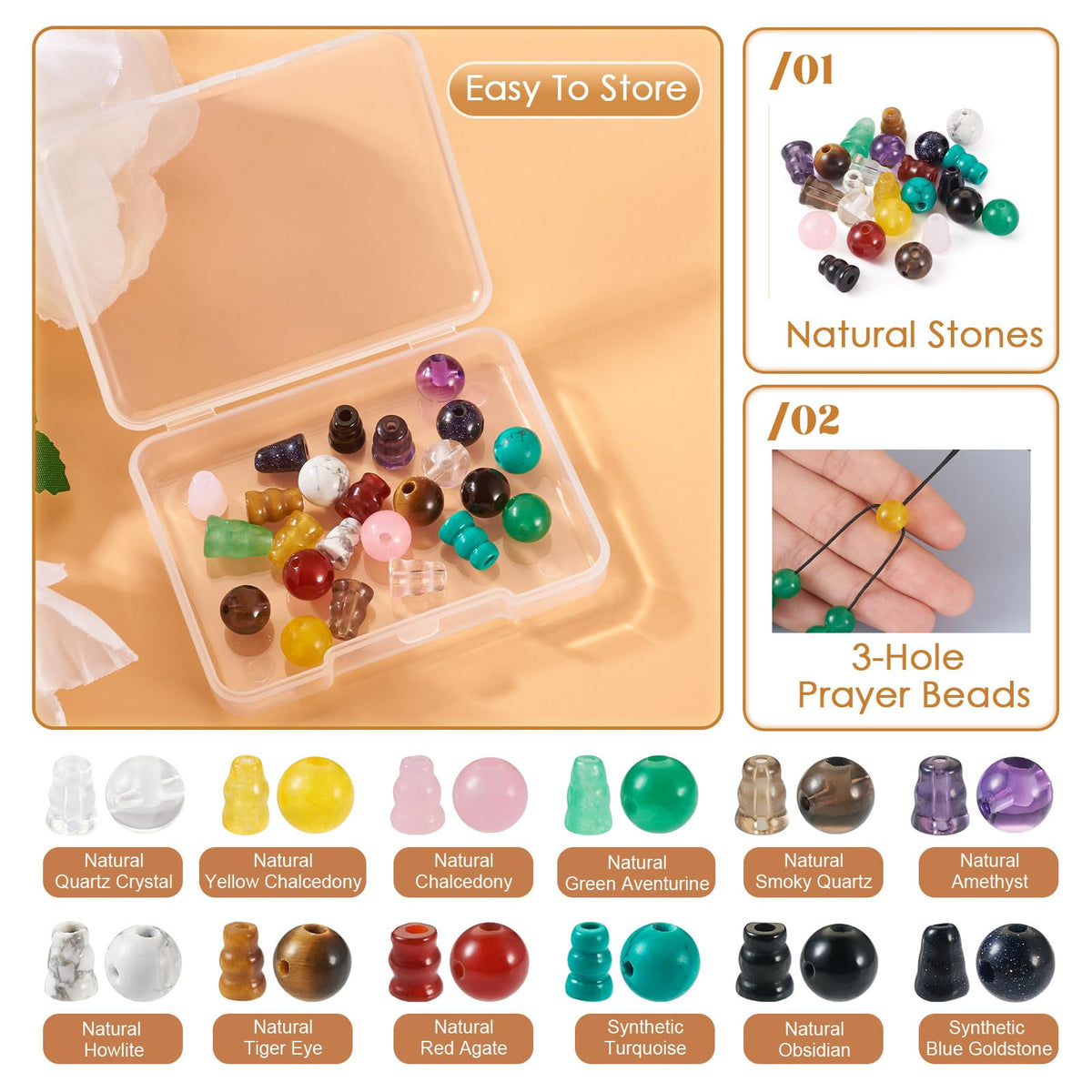 Beadthoven 12 Sets Natural Gemstone 3 (Light Color)