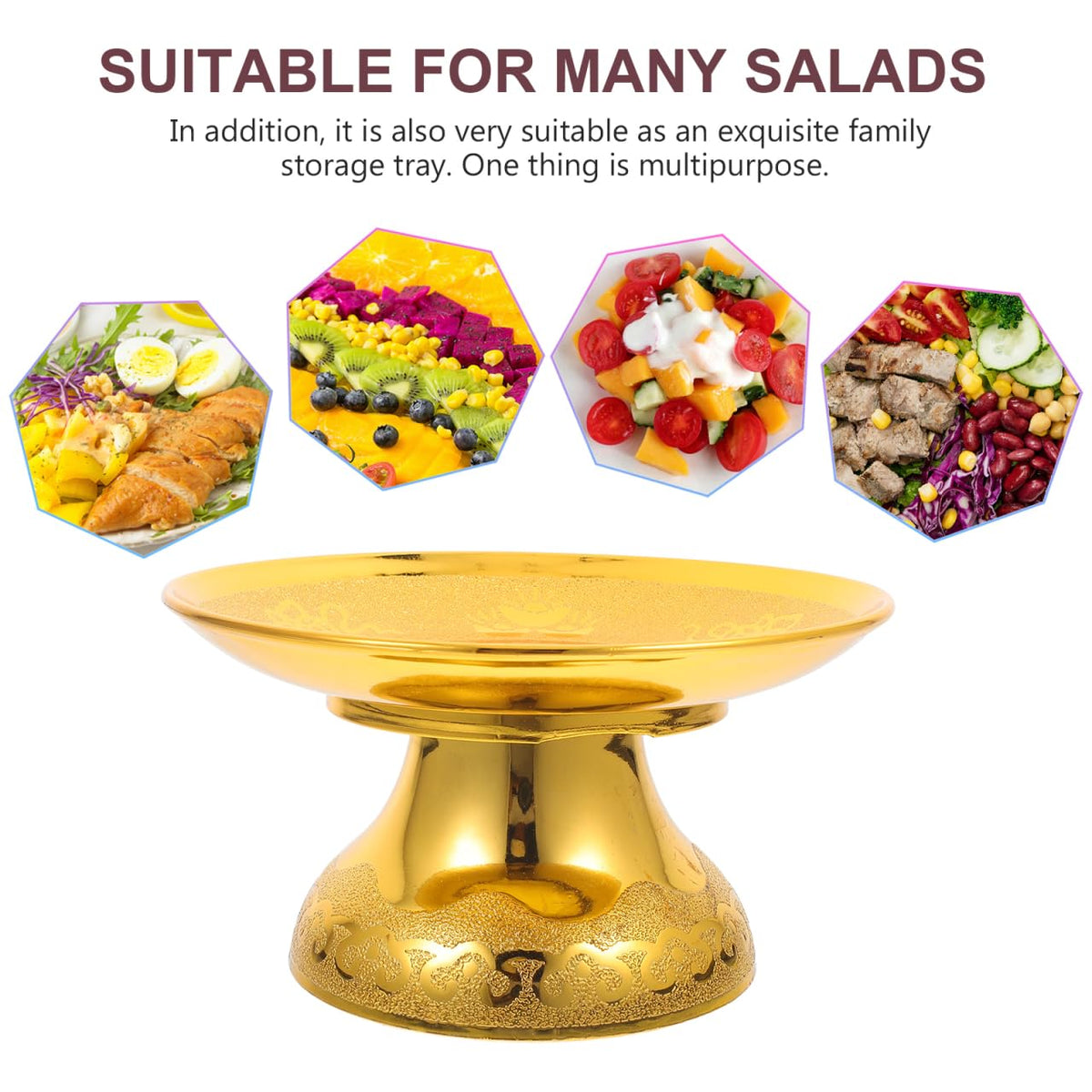 2pcs 7'' Buddhist Offering Plate with Base (17.5x17.5CM / Golden)