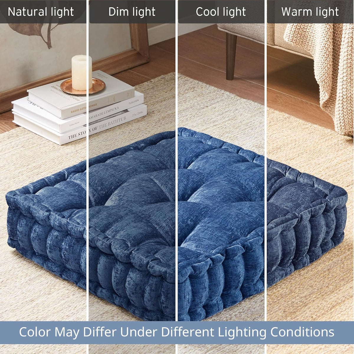 Floor Pillow Large Cushion for Meditation (Square Navy / 20"W x 20"L x 5"H)
