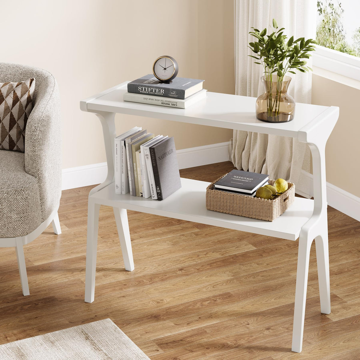 Set of 2 Solid Wood End Table (White)
