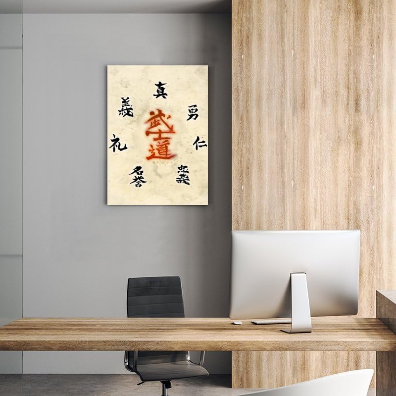 Canvas Wall Poster 7 Virtue of Bushido Decor Poster for Bedroom Living Room Decor Sports Room Office Dorm Gift Oil Painting Framed 12"X18" (18"L x 12"W / Frame-6)