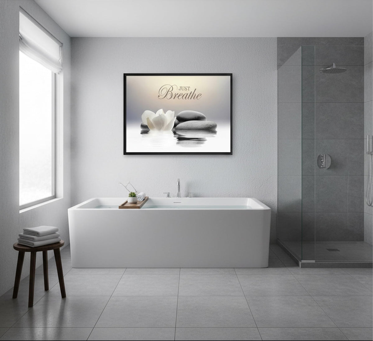 Framed Zen White Lotus Wall Art (Horizontal Zen / 36"L x 24"W)