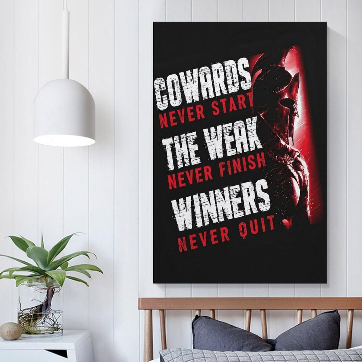 Spartan Winners Never Quit Canvas Printing Wall Art Prints Wall Decor Posters Red Black Motivational Warrior Helmet Gym Fitness Bedroom Living Room Office Decor 20x30inch (style-7 / 20x30inch(50x75cm) Unframe)