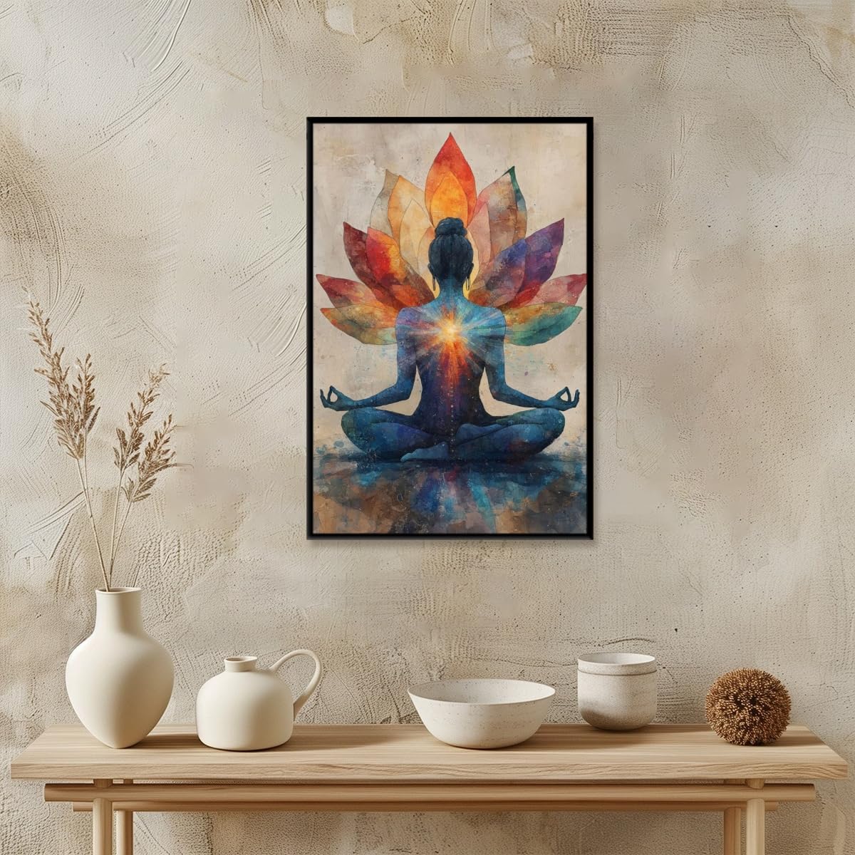 Meditation Wall Art Colorful Meditation Lotus Poster Chakra Energy Canvas Print Yoga Room Home Decor 16x24inch black framed (style-4-black framed / 16"L x 24"W - Black Framed)