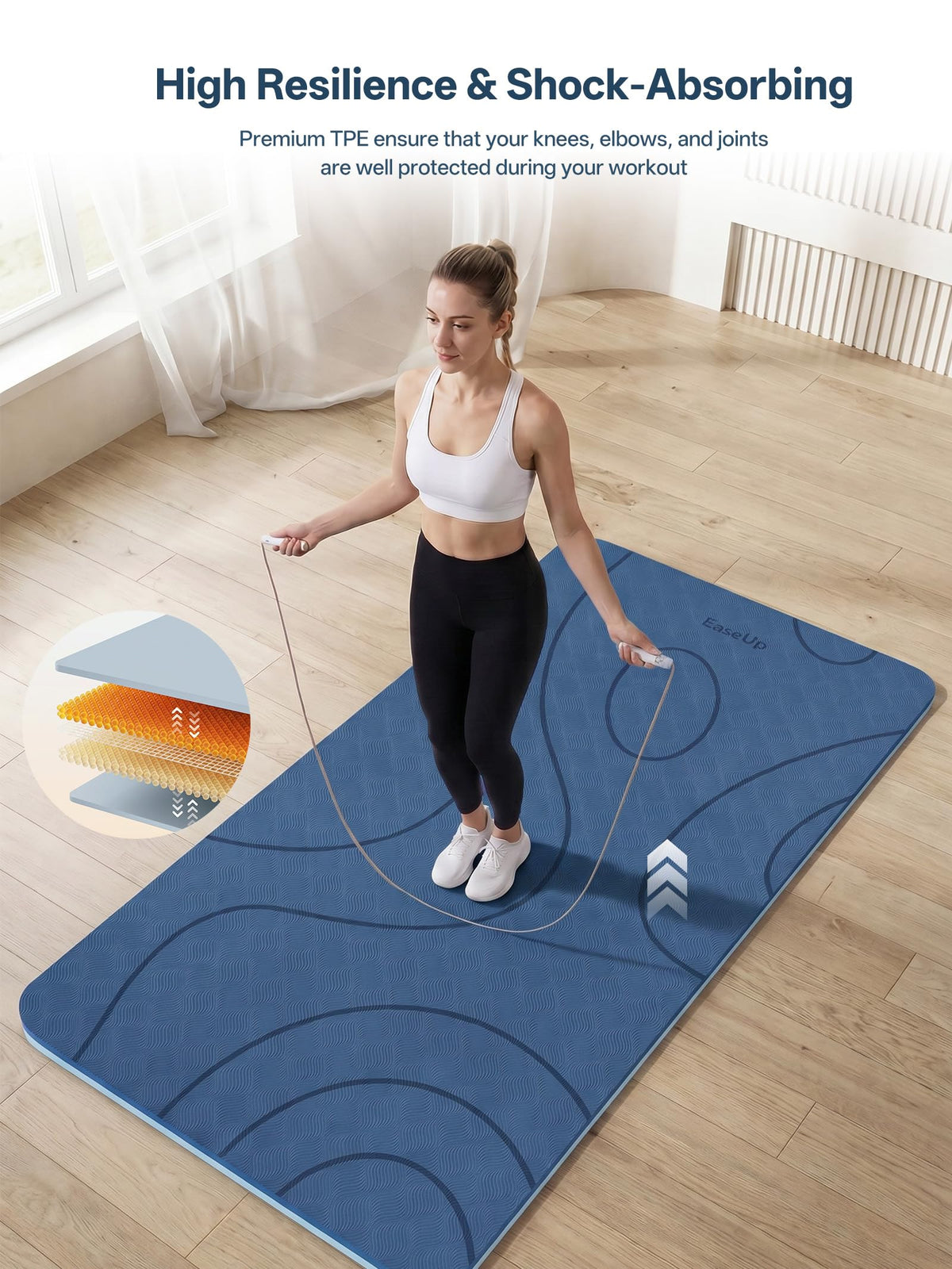 Large Yoga Mat 73x35.5x0.4" (Blue/sky blue)