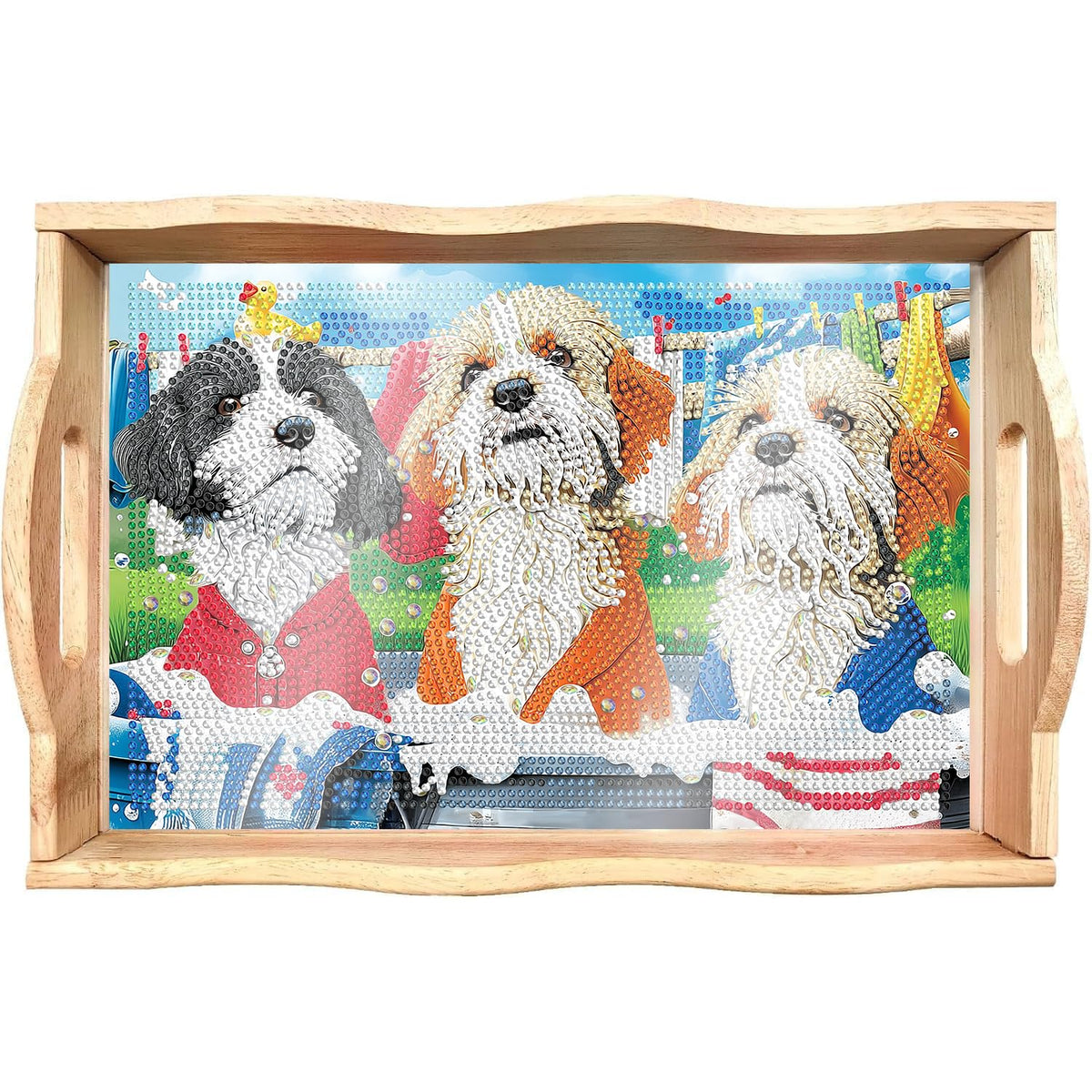 Dog Diamond Painting Wooden Serving Tray with Handle for Adults (T Dog Small)