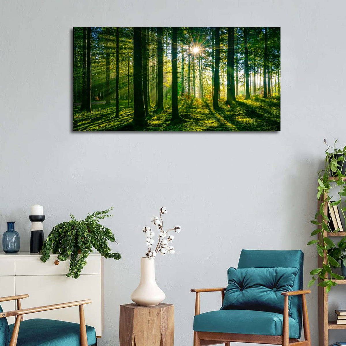 Green Forest Canvas Wall Art Sunshine Forest Pictures Wall Decor Nature Sunlight Scenic Painting Poster Spring Forest Trees Prints Artwork for Living Room Bedroom Office Home Decorations 20x40 (40"L x 20"W / Green Forest)