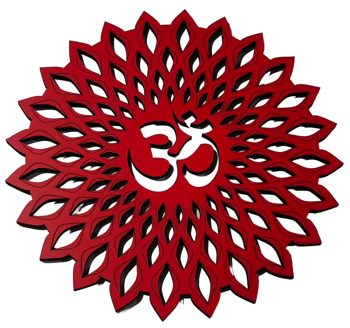 Red Om Round Decorative Wall Art Mdf Wooden Om Chakra For Temple (Marking OM-Red / 10"L x 10"W)