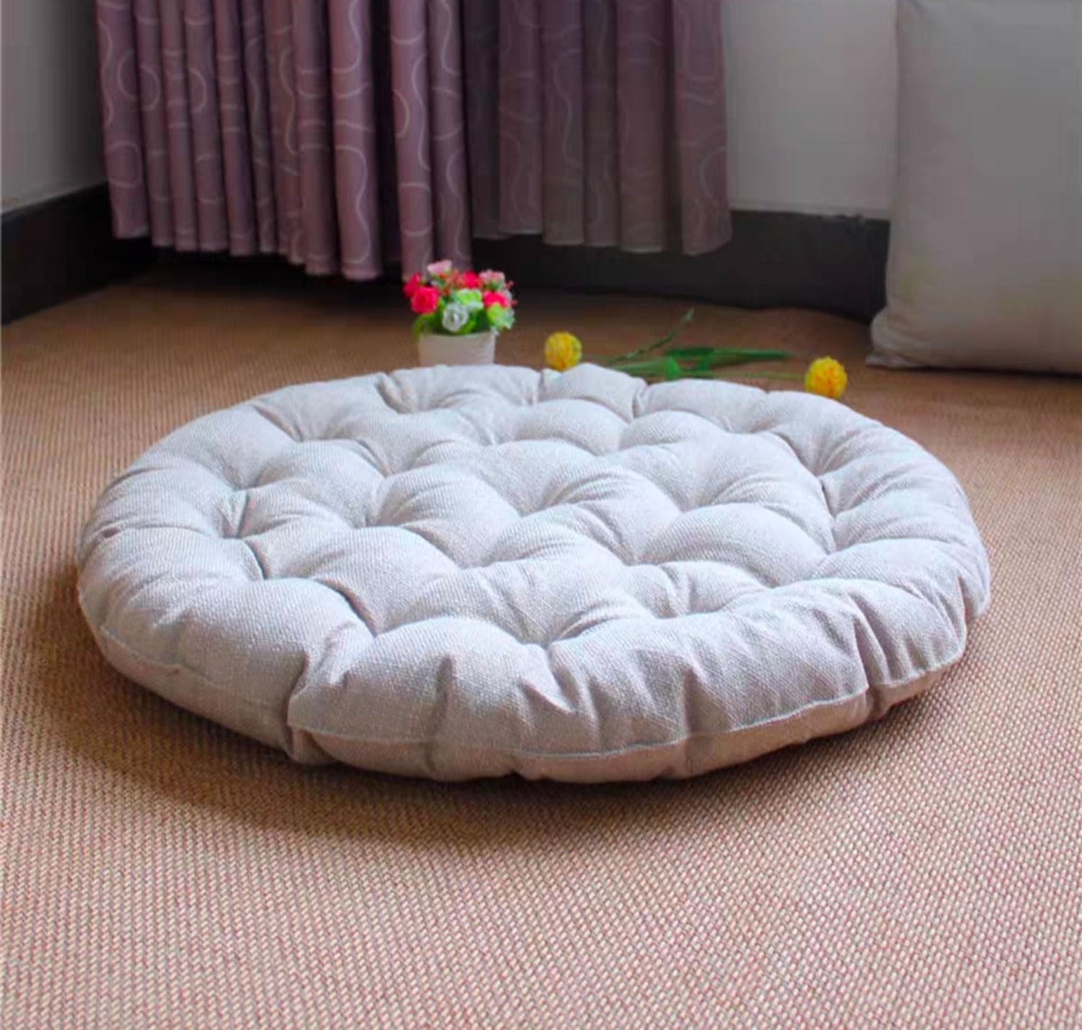 Large Linen Floor Cushions 26inch (26inch / Beige)