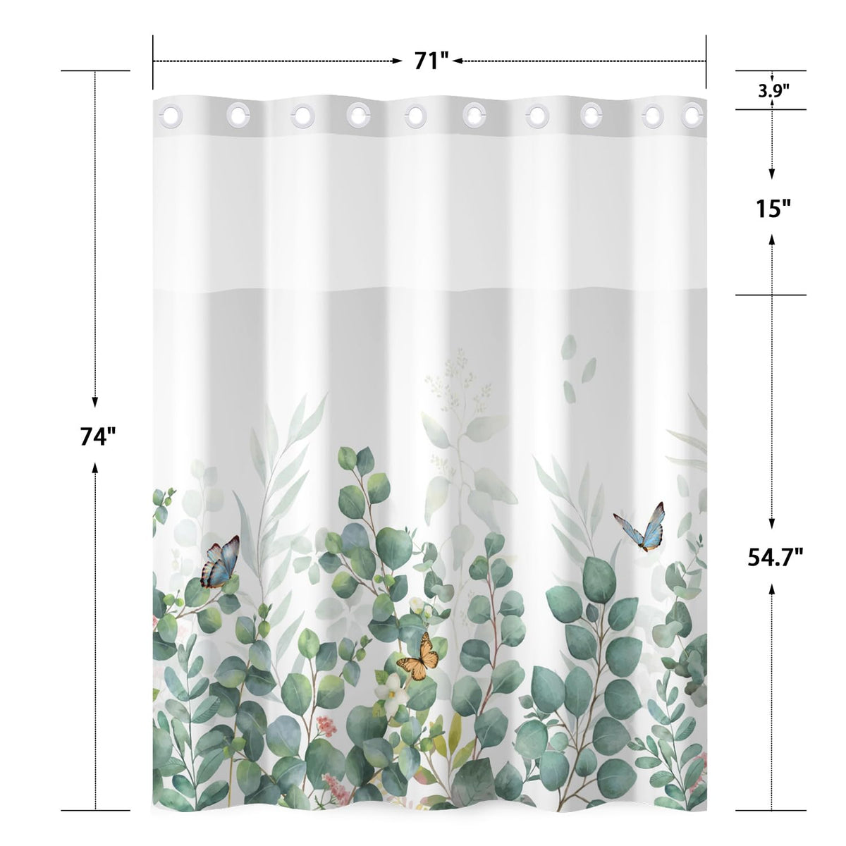 No Hook Shower Curtain and Liner Set (Botanical-6)