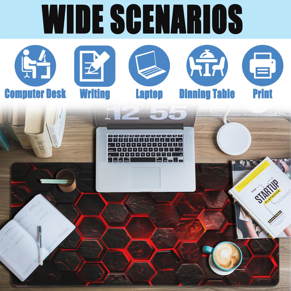 Large Gaming Mouse Pad for Desk (15.7" x 35.4" / Red Honeycomb Science Technology)