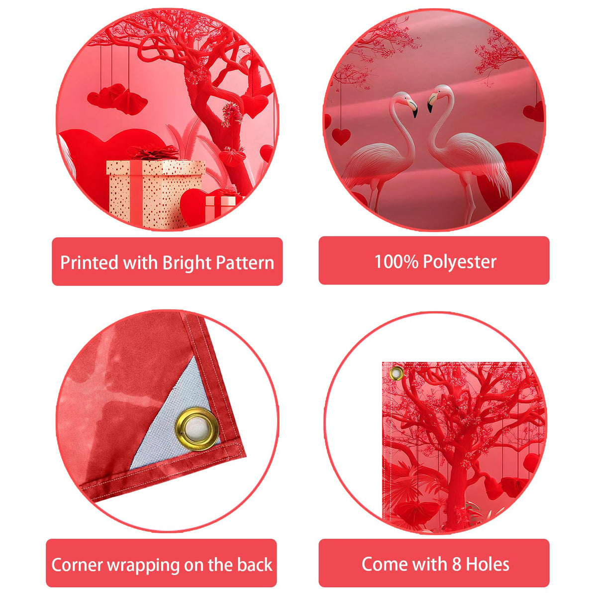 Happy Valentine's Day Garage Door Banner Cover (Red Flamingos)