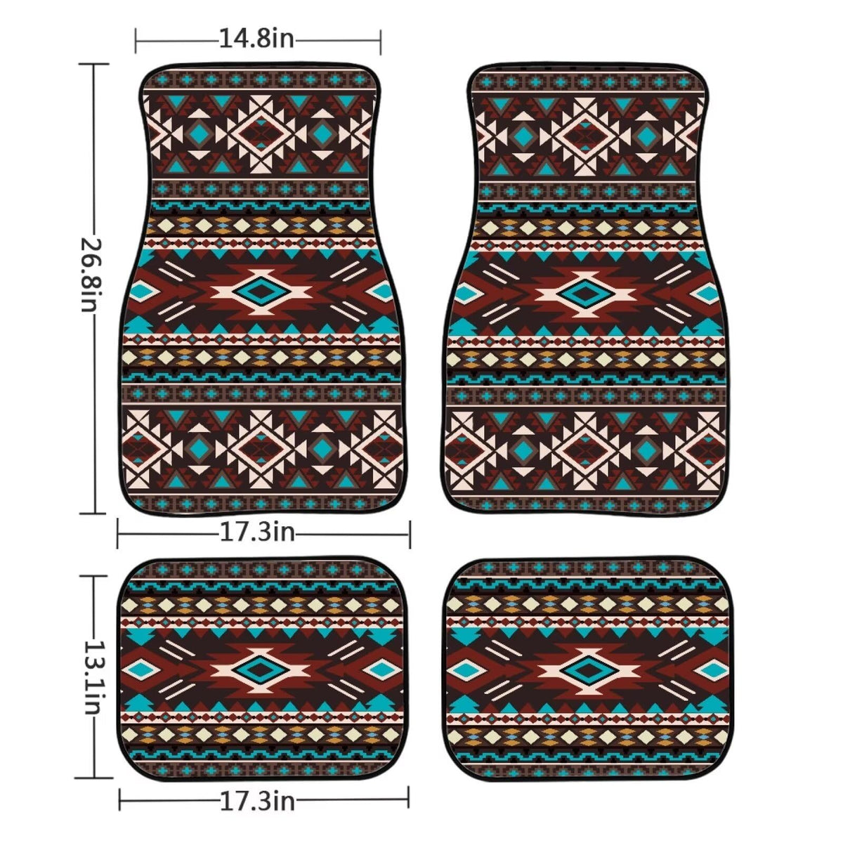 Ethnic Aztec Automotive Floor Mats Rubber Brown Cars Floor Mats All Weather Non Slip Car Foot Pads 4 Piece Car Carpet Mat Protector Aztec Automotive Accessories (Ethnic Aztec Brown)