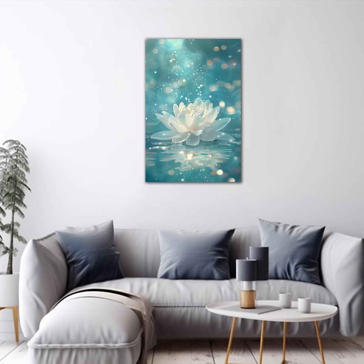 Zen Wall Art White Lotus Flower Canvas Art Print for Spa Bathroom Decor (Zen Stones Canvas Frame-06 / 36"L x 24"W)