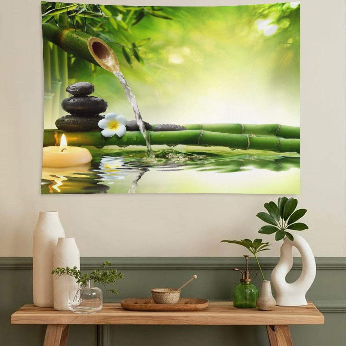 Meditation Tapestry Wall Hanging Zen Garden Pond Flower Pebble Stone Bamboo Stalks Candle Spa Yoga Tapestries Home Decor for Living Room Bedroom Farmhouse Kitchen Dorm 60"x80" (60"L x 80"W / Zen-14)