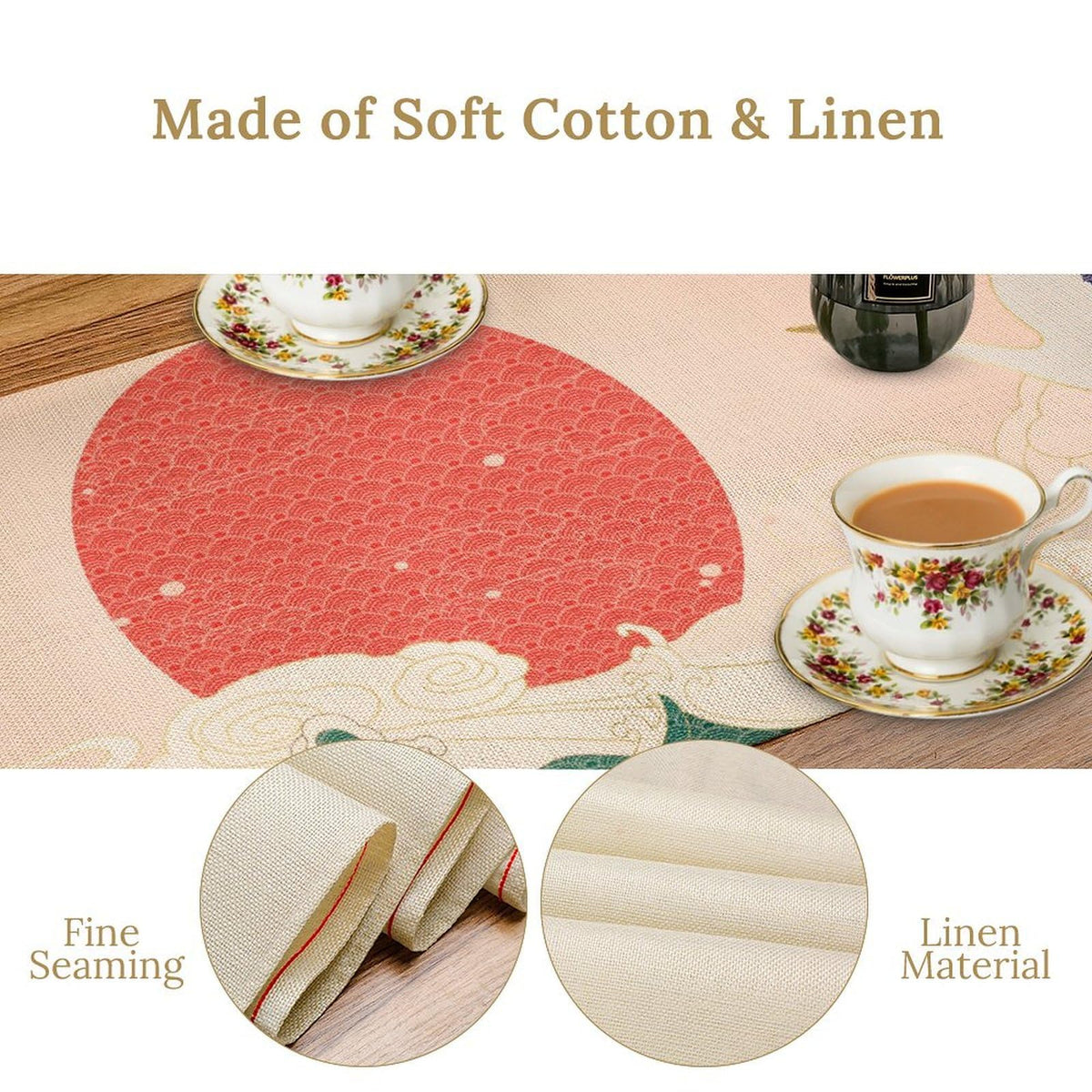 Japanese Gold Crane Table Runner (13x90inch / Pink Japanese)