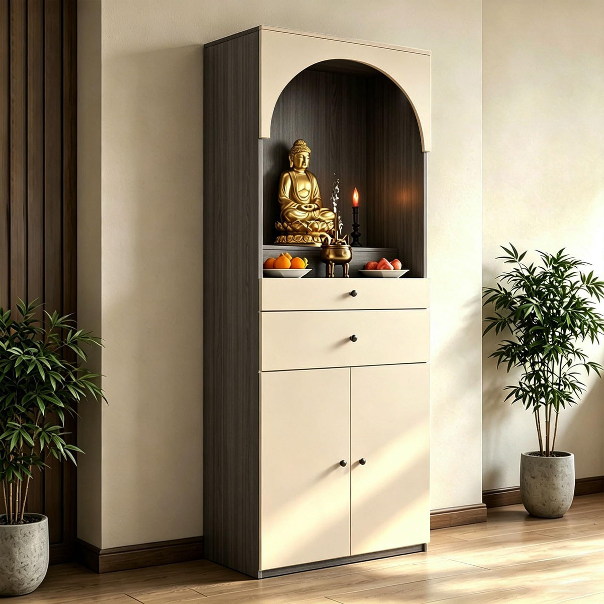Altar Table Solid Wood (Beige+dark Gray Wood Grain / 31.5×15.7×65.4in)
